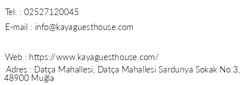 Kaya Guest House telefon numaralar, faks, e-mail, posta adresi ve iletiim bilgileri